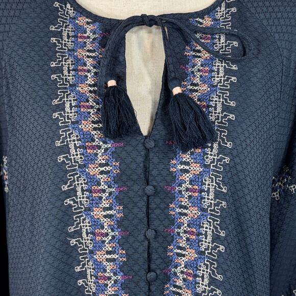 Knox Rose X-Large Shift Dress Embroidered Long Sleeve Tasseled Keyhole V-Neck - Picture 2 of 9